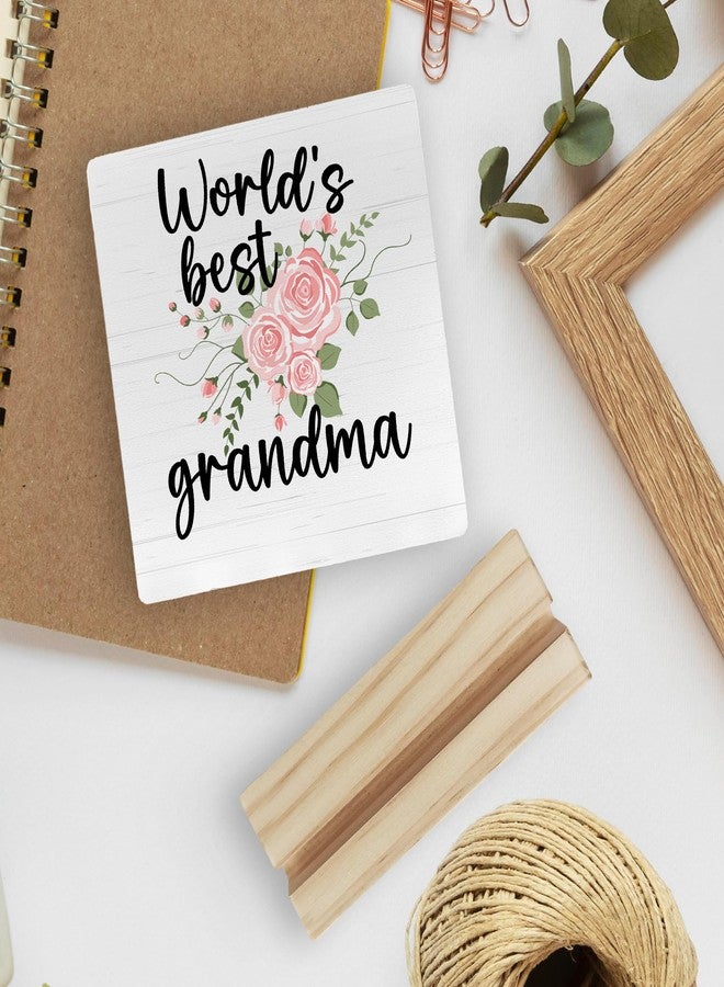 FUGWN Grandma Gifts Desk Decor, Grandmother Gifts Wood Desk Sign, Gifts for Grandma from Grandchildren Grandson, World’s Best Grandma Wooden Plaque with Wood Stand for Home Table Decor - Image 5