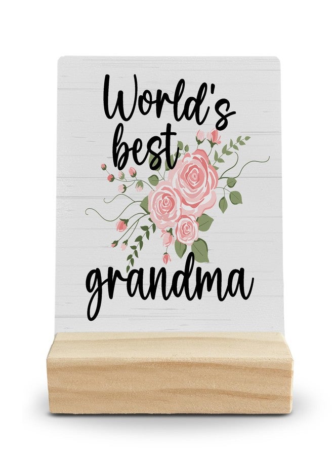 FUGWN Grandma Gifts Desk Decor, Grandmother Gifts Wood Desk Sign, Gifts for Grandma from Grandchildren Grandson, World’s Best Grandma Wooden Plaque with Wood Stand for Home Table Decor - Image 1