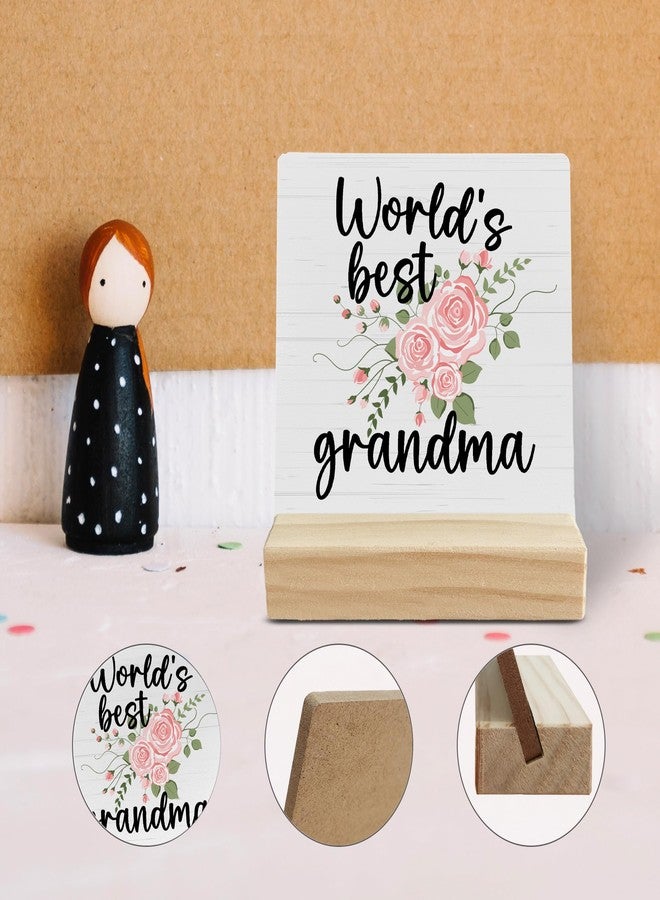 FUGWN Grandma Gifts Desk Decor, Grandmother Gifts Wood Desk Sign, Gifts for Grandma from Grandchildren Grandson, World’s Best Grandma Wooden Plaque with Wood Stand for Home Table Decor - Image 4