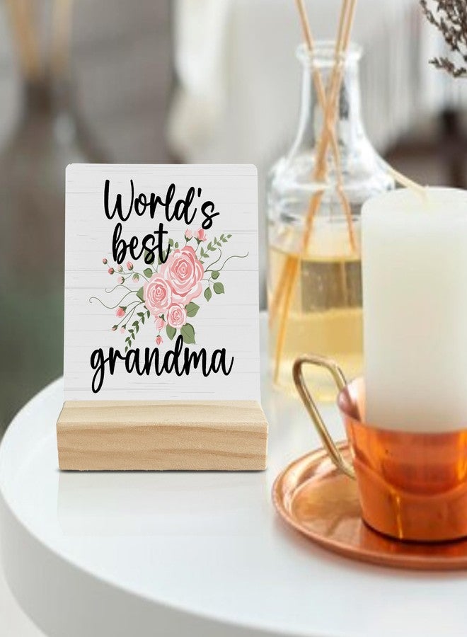 FUGWN Grandma Gifts Desk Decor, Grandmother Gifts Wood Desk Sign, Gifts for Grandma from Grandchildren Grandson, World’s Best Grandma Wooden Plaque with Wood Stand for Home Table Decor - Image 3