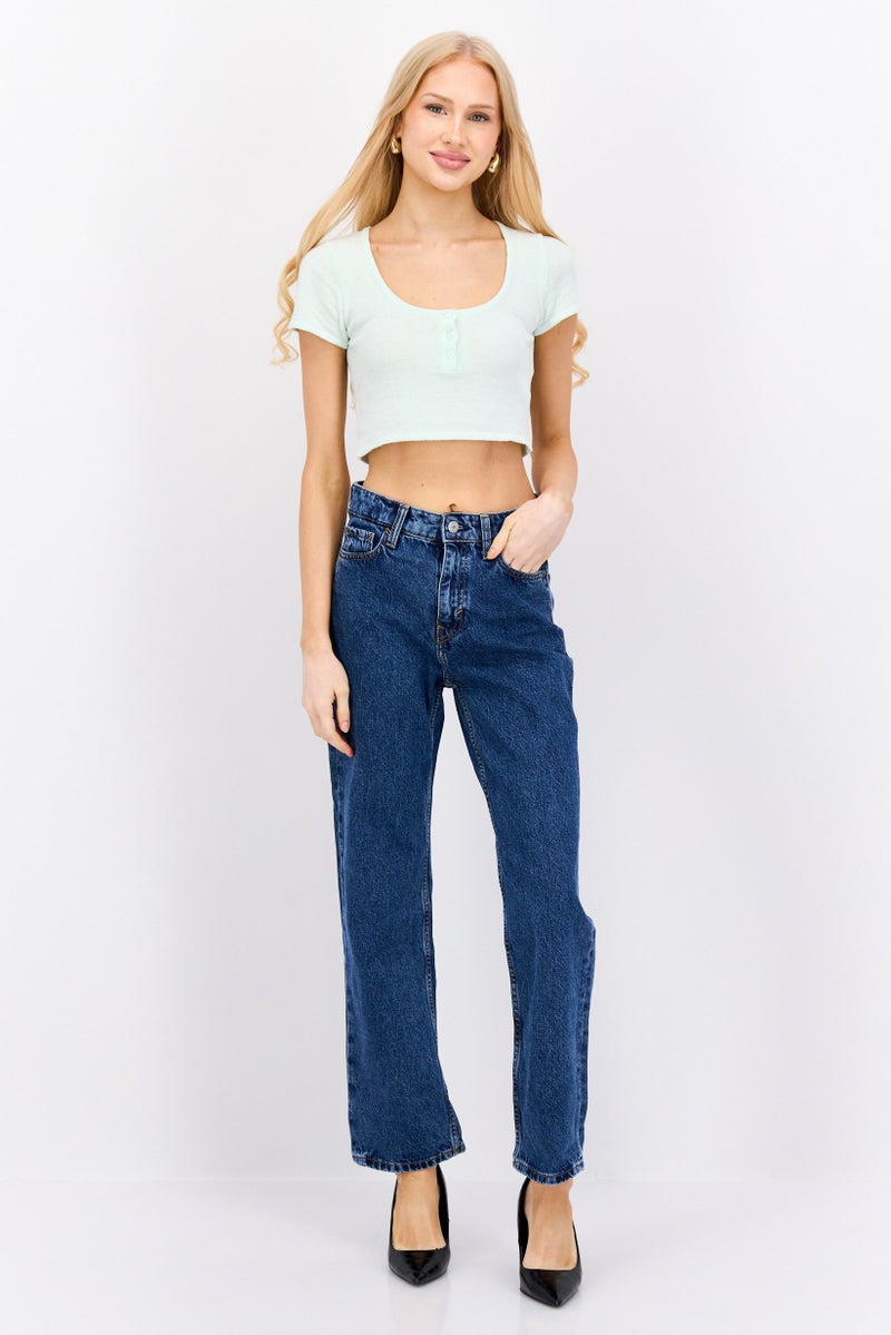 ESPRIT Women Straight Fit Washed Non Stretch Jeans, Blue - Image 3