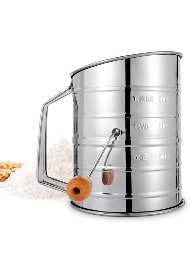 هومستر دقيق السيفتر، 3 كوب دقيق السيفتر للخبز شباك ناعم آلة تدوير يدوية مع مثبط الحلق للغربلة السريعة، دقيق سيفتر ستينليس ستيل، دقيق سيفي للخبز التوابل - Image 1