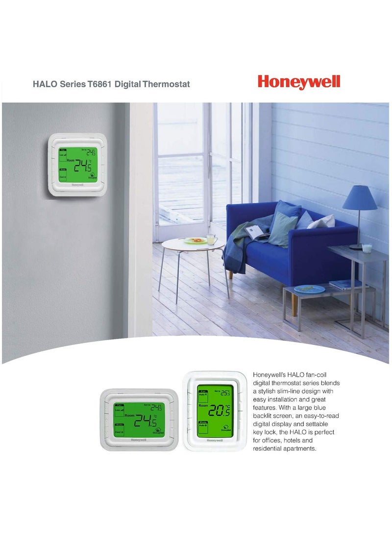 Honeywell Home T6861H2WG fancoil On/Off thermostat, with remote sensor and remote setback inputs