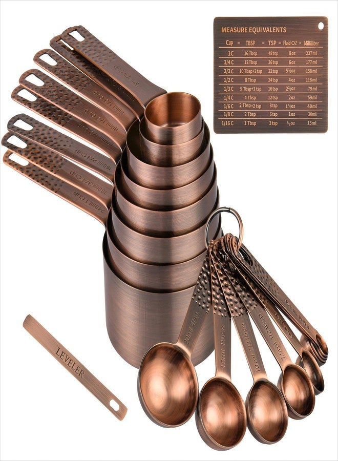 Kalsreui Copper Measuring Cups and Spoons Set, Stainless Steel Measuring Cups and Spoons Set for Baking and Kitchen, Measuring Cups Set with 3/4 Cup Measuring Cup - Image 1