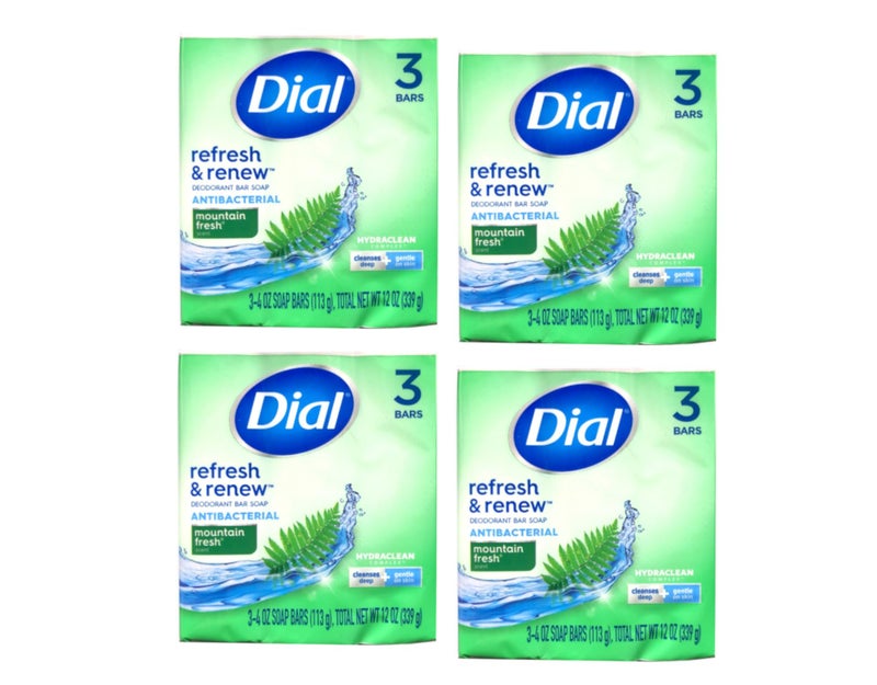 Dial Mountain Fresh Antibacterial Deodorant Bar Soap 3, 4 oz Soap Bars (Packs of 4) - Image 1