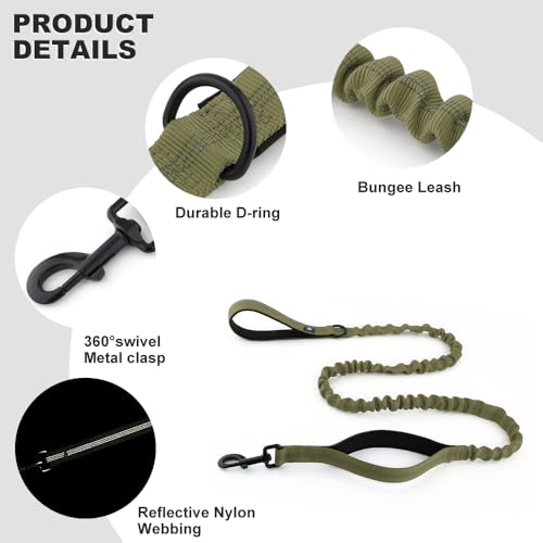 Hank Military Dog Leash | Heavy Duty Metal Hook | 3M Reflective | Stretchable Large Rope | Soft Double Handle | Suitable for Training, Walking, Adventure (Army Green 6 Feet) - Image 2
