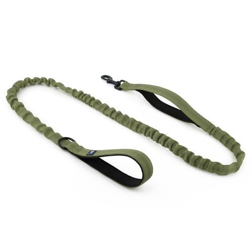Hank Military Dog Leash | Heavy Duty Metal Hook | 3M Reflective | Stretchable Large Rope | Soft Double Handle | Suitable for Training, Walking, Adventure (Army Green 6 Feet) - Image 1