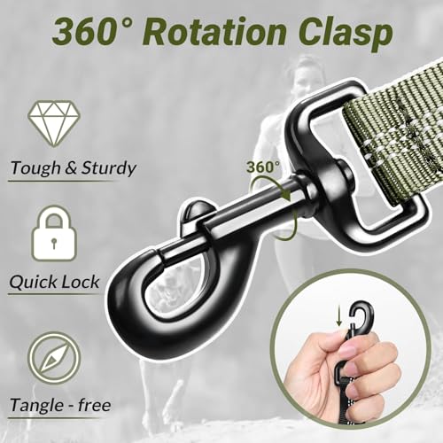 Hank Military Dog Leash | Heavy Duty Metal Hook | 3M Reflective | Stretchable Large Rope | Soft Double Handle | Suitable for Training, Walking, Adventure (Army Green 6 Feet) - Image 5