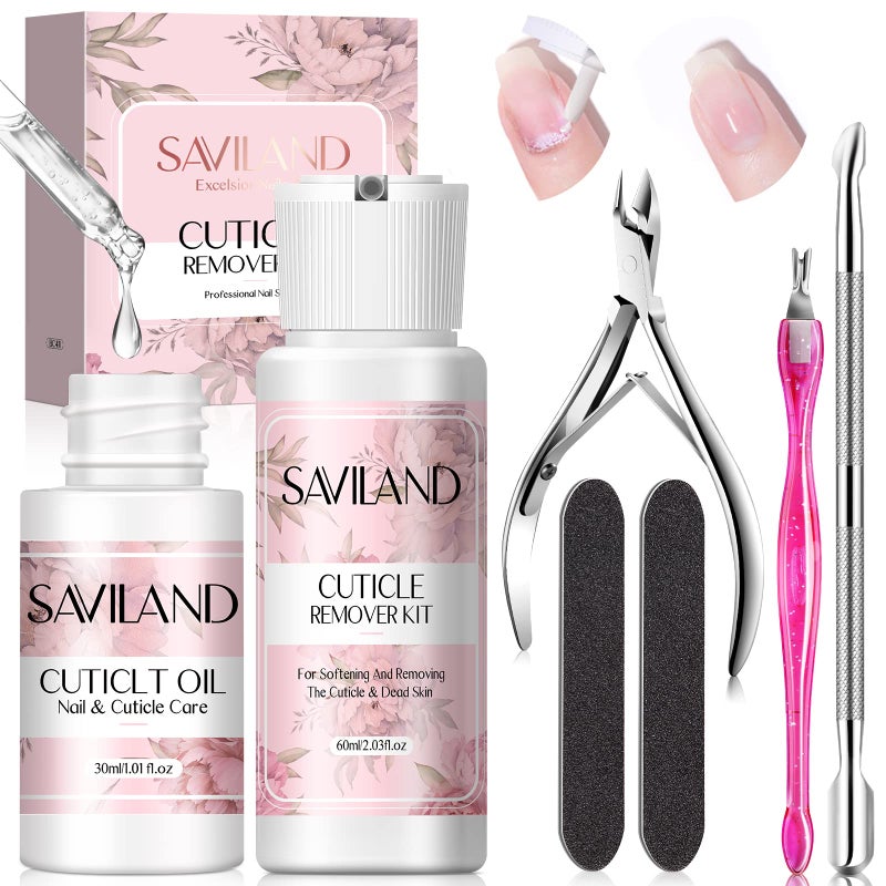 SAVILAND Cuticle Remover and Cuticle Oil Kit â€“ Nail Care Kit with Cuticle Remover Liquid & 1.01 oz Cuticle Oil Cuticle Trimmer for Cuticle Softener & Moisturize Manicure Kit for Home Use - Image 1