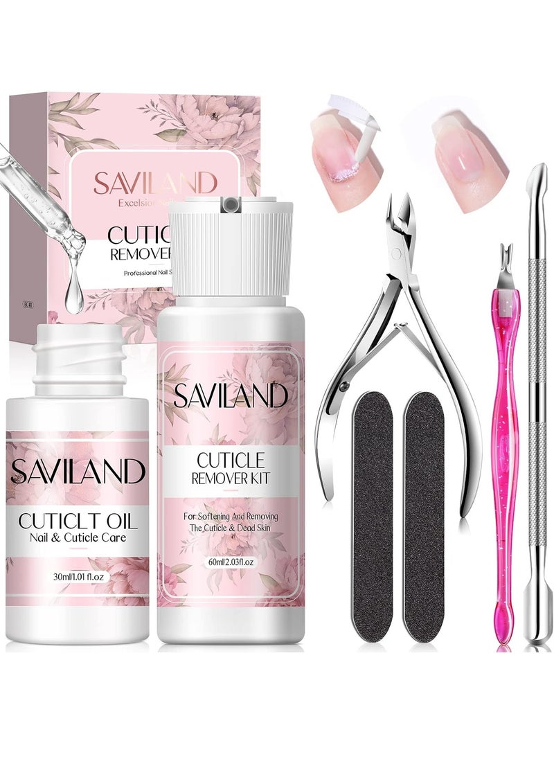 Saviland SAVILAND Cuticle Remover and Cuticle Oil Kit – Nail Care Kit with Cuticle Remover Liquid & 1.01 oz Cuticle Oil Cuticle Trimmer for Cuticle Softener & Moisturize Manicure Kit for Home Use  - Image 1