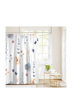 Excefore Watercolor Floral Shower Curtain Sets, Boho Floral Shower Curtain, Watercolor Blue Flowers Shower Curtain Sets, Modern Minimalist Waterproof Fabric Bath Curtain, with 12 Hooks (72x72 Inches)  - Image 4