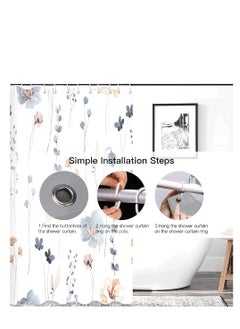 Excefore Watercolor Floral Shower Curtain Sets, Boho Floral Shower Curtain, Watercolor Blue Flowers Shower Curtain Sets, Modern Minimalist Waterproof Fabric Bath Curtain, with 12 Hooks (72x72 Inches)  - Image 5