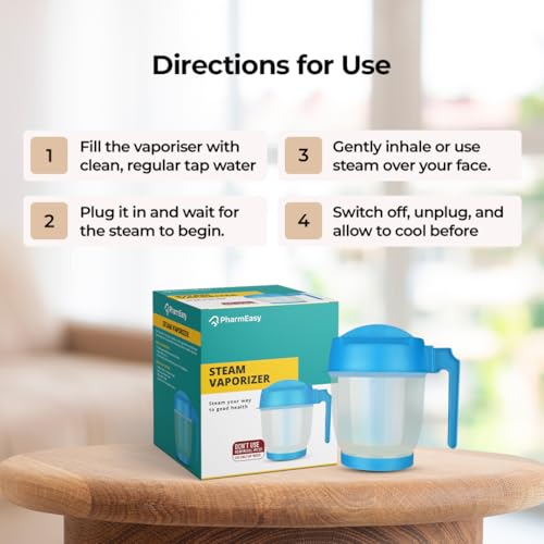 PharmEasy Steamer Vaporizer for Cold and Cough | Steam Inhaler Vaporiser | Helps in Breathing Disorders like Asthma and Bronchitis | Sauna Experience for Blackheads Removal, Skin Care|1 Year Warranty - Image 5