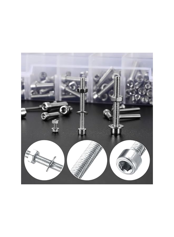 PROMASS طقم براغي وصواميل وصمامات من الفولاذ المقاوم للصدأ 1080 قطعة M4 M3 M2 مع غسالات مسطحة وقفل، مجموعة براغي وصواميل مترية دقيقة، مع 3 قطع مفاتيح سداسية مجانية، صندوق أدوات متضمن - Image 4