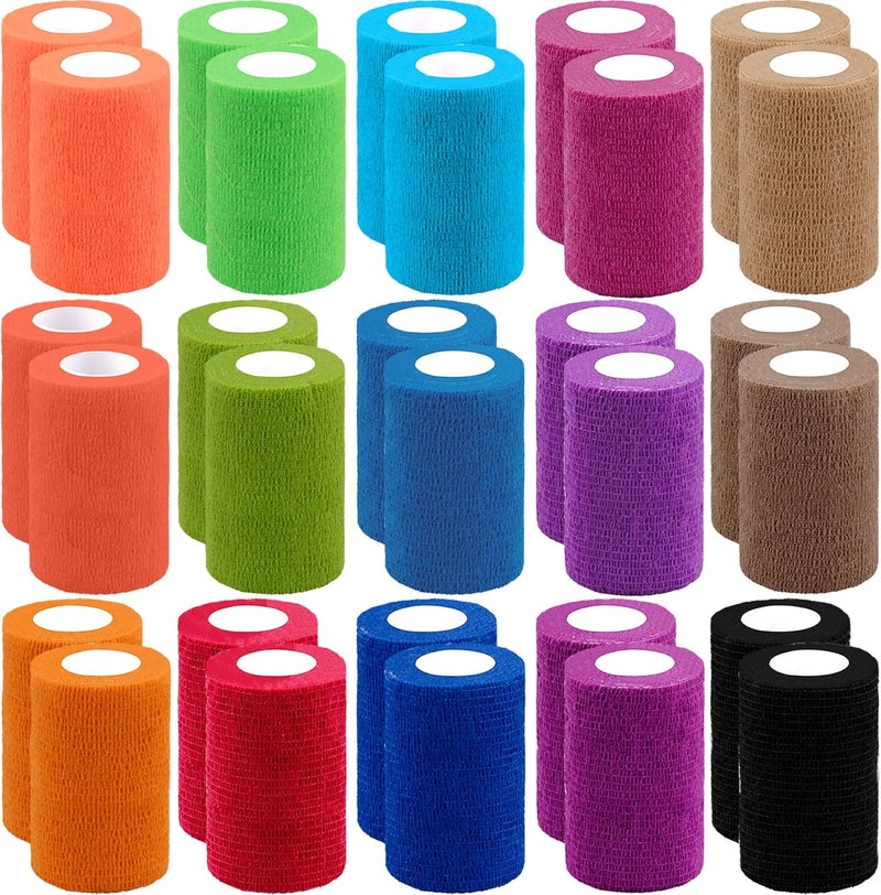 BQTQ 30 Rolls Self Adherent Wrap 3 Inch Self Adhesive Bandages Wrap Tape Stretch Bandage Self Stick Bandage Wraps for Wrist Ankle Swelling Sprains15 Colors - Image 1