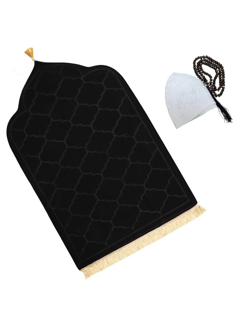 Jinou Prayer Mat with free namaz cap and tasbih beeds – Made With Premium Quality Turkish Velvet with Memory Foam – Ramadan Gift Prayer Rug for Men, Women and Grandparents and Kids.  - Image 1