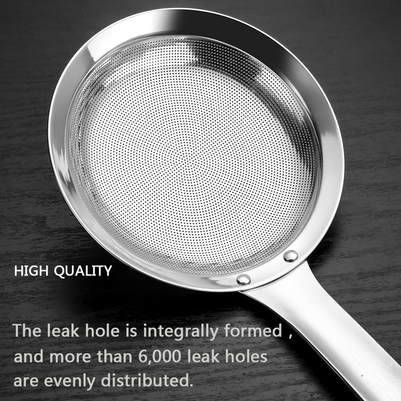 Hvanam Sieve Fine Mesh Strainer Set Stainless Steel Metal Flat Cooking Skimmer Ladle Colander With Handle Food Strainer Kitchen Tools For Kitchen Baking Oil Filter Flour Sifter Foam,L M Small 3Pack - Image 2