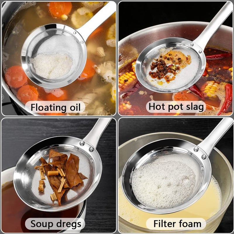 Hvanam Sieve Fine Mesh Strainer Set Stainless Steel Metal Flat Cooking Skimmer Ladle Colander With Handle Food Strainer Kitchen Tools For Kitchen Baking Oil Filter Flour Sifter Foam,L M Small 3Pack - Image 4