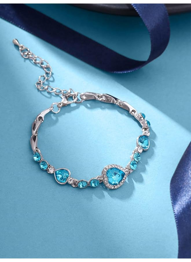 YELLOW CHIMES - Blue Beauty Heart Charm Bracelet For Women And Girls. Perfect For Gift! Adjustable - Image 1