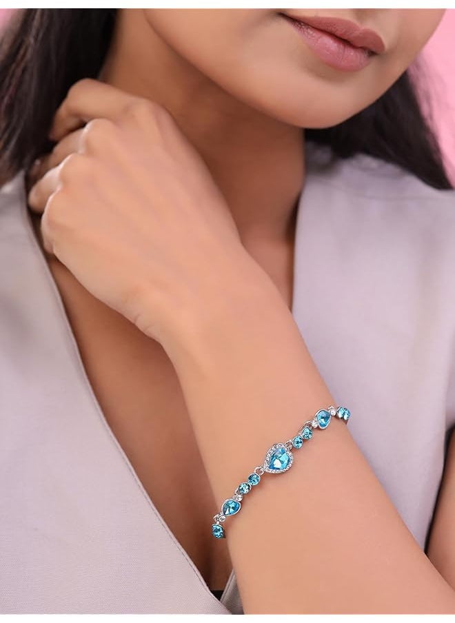 YELLOW CHIMES - Blue Beauty Heart Charm Bracelet For Women And Girls. Perfect For Gift! Adjustable - Image 1