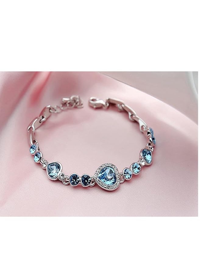 YELLOW CHIMES - Blue Beauty Heart Charm Bracelet For Women And Girls. Perfect For Gift! Adjustable - Image 1