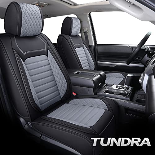 Aierxuan Truck Seat Covers Compatible with Toyota Tundra Pickup Custom Fit 2008-2024 Crewmax Double Cab Waterproof Leather Airbag Compatible Cushions(2 PCS Front/Black-Grey) - Image 2