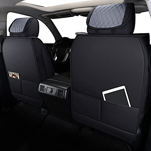 Aierxuan Truck Seat Covers Compatible with Toyota Tundra Pickup Custom Fit 2008-2024 Crewmax Double Cab Waterproof Leather Airbag Compatible Cushions(2 PCS Front/Black-Grey) - Image 4