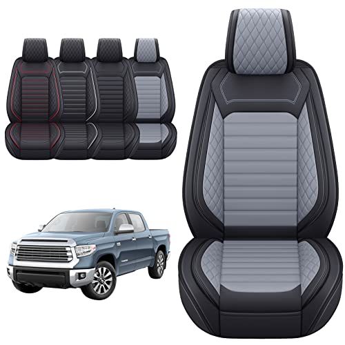 Aierxuan Truck Seat Covers Compatible with Toyota Tundra Pickup Custom Fit 2008-2024 Crewmax Double Cab Waterproof Leather Airbag Compatible Cushions(2 PCS Front/Black-Grey) - Image 1
