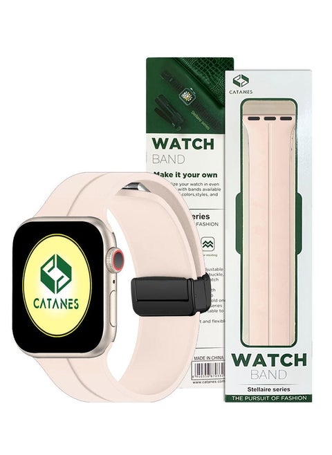 Apple Watch Band 38mm 40mm 41mm Magnetic Band D-buckle Silicone Sport Strap Replacement Wrist Band Sand Pink