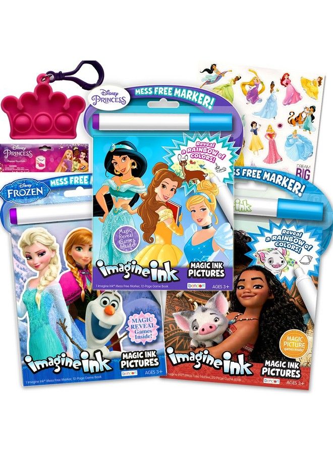 Bendon Disney Princess Magic Ink Coloring Book Set Bundle Of 3 Imagine Ink Books For Girls Kids Featuring Disney Princess Moana And Frozen - Image 2