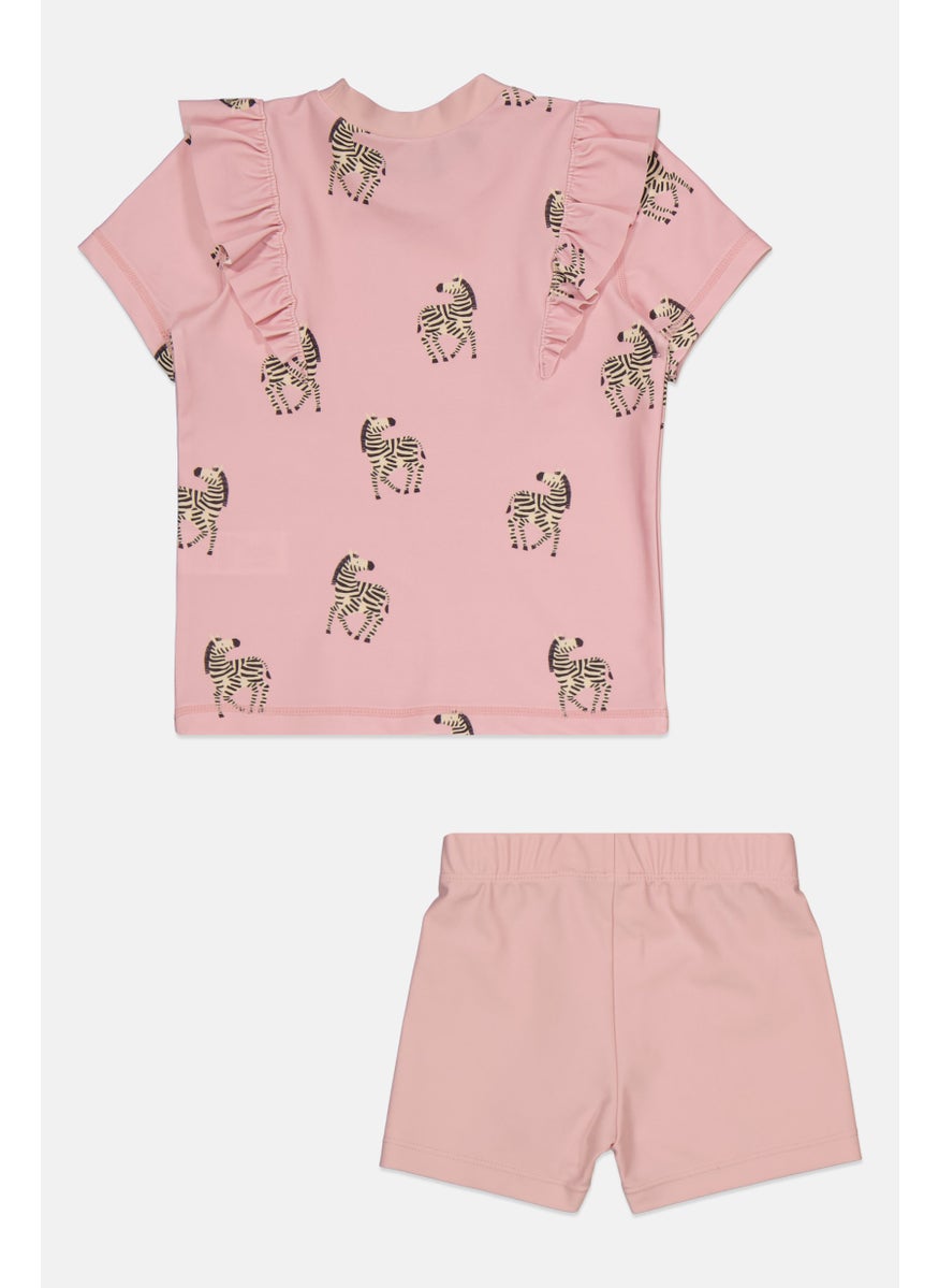 Tchibo Toddlers Girl 2 Piece Animal Print Top And Bottom Set, Pink Combo  - Image 2
