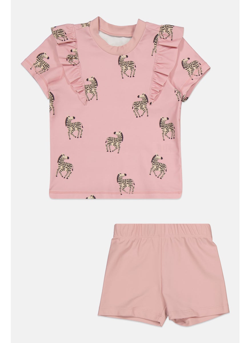 Tchibo Toddlers Girl 2 Piece Animal Print Top And Bottom Set, Pink Combo  - Image 1