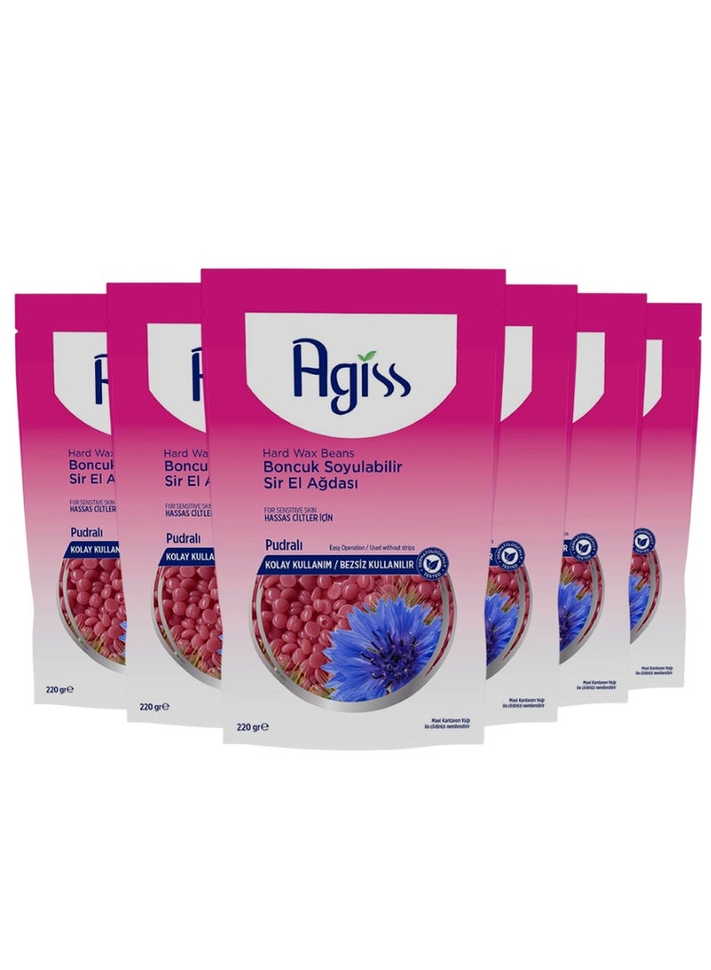 Agiss Hard Wax Beans 6-Pack (1320g Total) – Professional Peel-Off Beads for Sensitive Skin, Stripless Waxing for Body, Face & Bikini, Enriched with Blue Cornflower & Powder – Salon Quality At-Home Hair Removal - Image 1