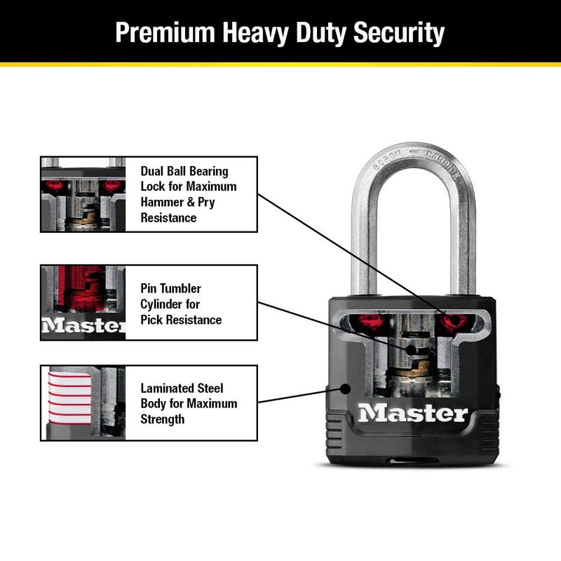 Master Lock Black Outdoor Key Lock, Heavy Duty Weather Resistant Padlock with Cover, Keyed Alike Padlocks for Outdoor Use, 4 Pack, M115XQLF - Image 5