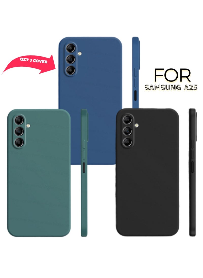 SARAOONT Samsung Galaxy A25 5G 3-Pack Matte Silicone Case Cover - Slim, Colorful, Good Grip (Black, Blue, Green) - Image 2