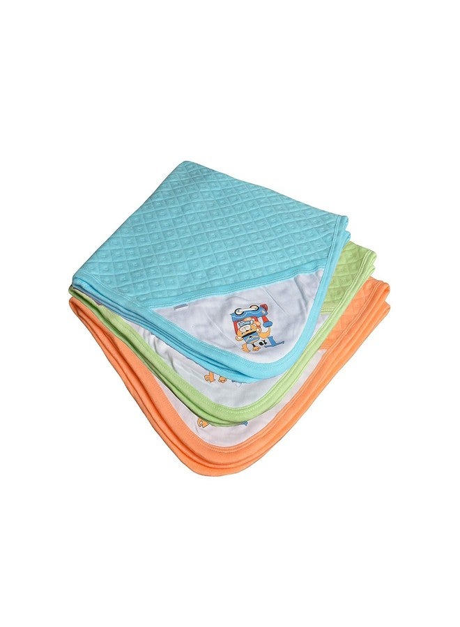 Dikary Cotton Hooded Wrapper - Baby Towel for New Born | Big Size 75cm x 75cm | Soft, Safe & Skin-Friendly | Perfect for Newborns 0-12 Months | Lightweight & Travel Friendly, Pack Of 3 (Blue Yellow Peach) - Image 1
