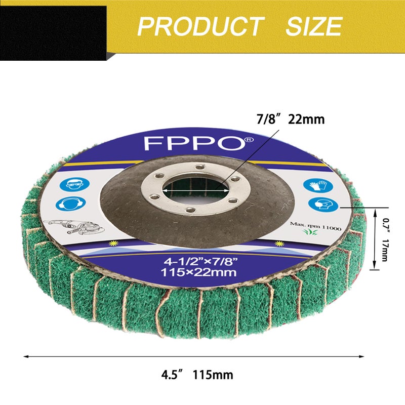 FPPO 5Pcs 4.5" x 7/8" Nylon Fiber Flap Disc Polishing Grinding Wheel,Scouring pad Buffing Wheel for Angle Grinder, Polishing Tools (Grit 120) - Image 2