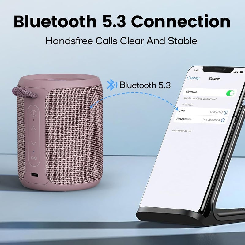 Deeyaple Bluetooth Speaker Small Portable Music Box 5.3 IPX7 Waterproof Wireless Stereo Pairing Hands-Free RGB Light for Outdoor Camping Garden Party Travel (Rose Red) - Image 4