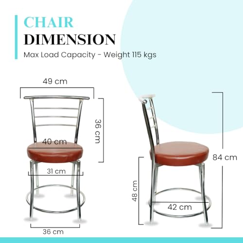 RW REST WELL RW-158 Metal Dining Chair/Chair for Restaurant/Cafe/Home/Office, Study/Without Arms/Steel Finish with Leather Seat/Comfortable Multipurpose Seating (Brown, Set of 2) - Image 2