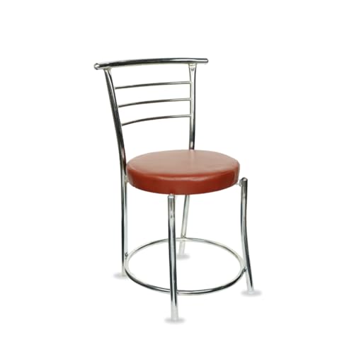 RW REST WELL RW-158 Metal Dining Chair/Chair for Restaurant/Cafe/Home/Office, Study/Without Arms/Steel Finish with Leather Seat/Comfortable Multipurpose Seating (Brown, Set of 2) - Image 3