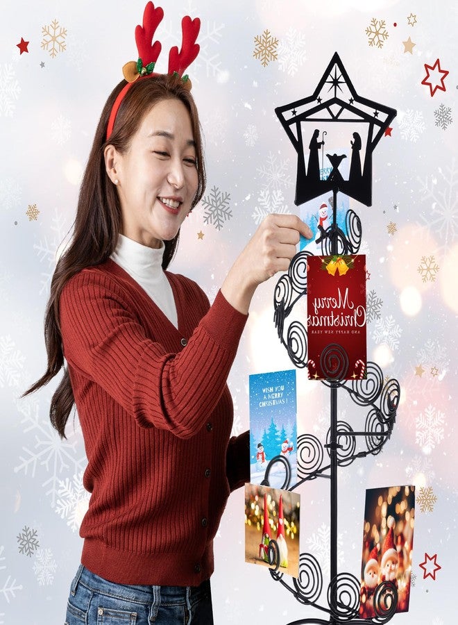 Cinnvoice Metal Christmas Card Holder Spiral Xmas Tree Gift Card Photo Picture Holder Stand with Nativity Star Topper Tabletop Display Decorative for Christmas Holiday Decor(Black,Elegant Style - Image 5