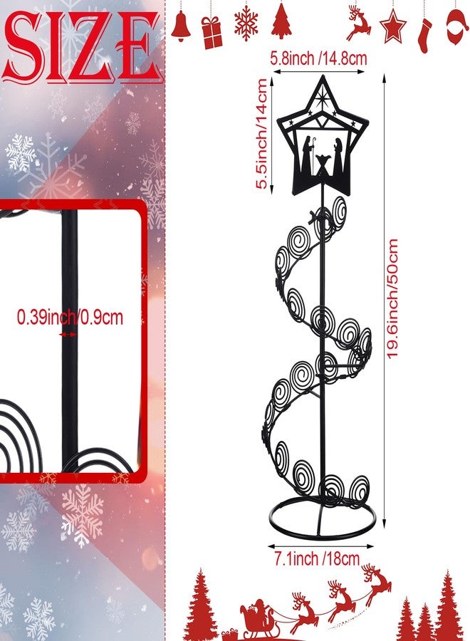 Cinnvoice Metal Christmas Card Holder Spiral Xmas Tree Gift Card Photo Picture Holder Stand with Nativity Star Topper Tabletop Display Decorative for Christmas Holiday Decor(Black,Elegant Style - Image 2