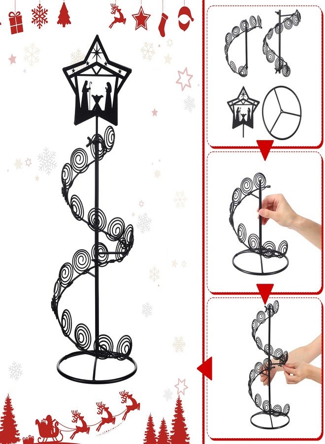 Cinnvoice Metal Christmas Card Holder Spiral Xmas Tree Gift Card Photo Picture Holder Stand with Nativity Star Topper Tabletop Display Decorative for Christmas Holiday Decor(Black,Elegant Style - Image 3