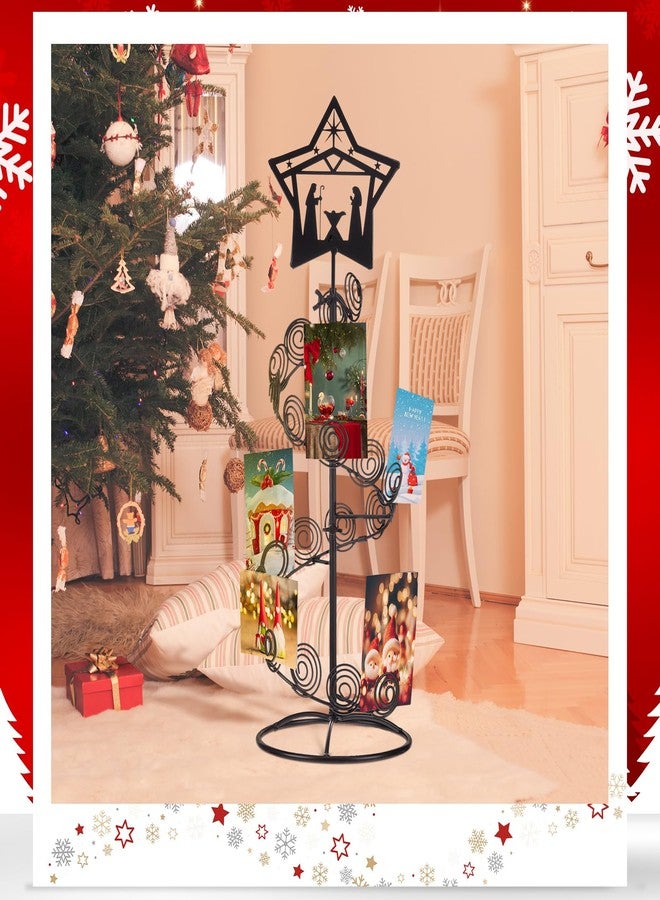 Cinnvoice Metal Christmas Card Holder Spiral Xmas Tree Gift Card Photo Picture Holder Stand with Nativity Star Topper Tabletop Display Decorative for Christmas Holiday Decor(Black,Elegant Style - Image 4