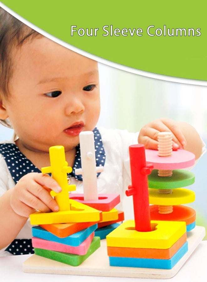 JSAITOYS Multi-Shape Colorful Stacking Columns Toddler Toy | Safe Wooden, Hand-Eye Coordination Training - Image 3