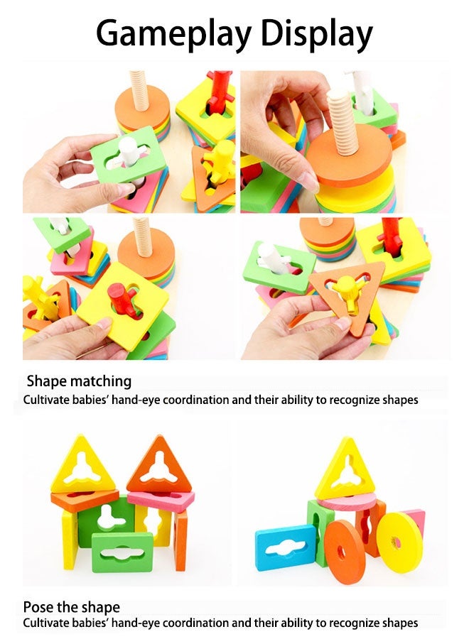 JSAITOYS Multi-Shape Colorful Stacking Columns Toddler Toy | Safe Wooden, Hand-Eye Coordination Training - Image 5
