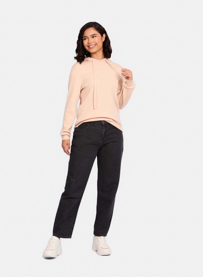 Premoda Women Pullover Flat Knit Hoodie Beige  - Image 1