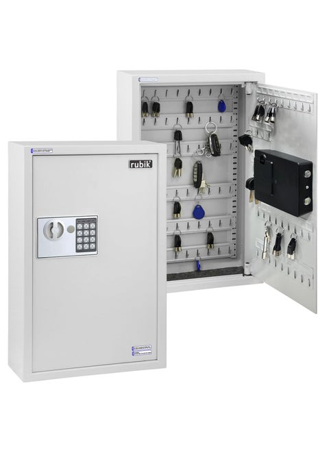 100-Keys Metal Storage Safe Box Cabinet with Key and Digital Pin Code Lock, Wall Mounted For Hotels Realestate Warehouse Schools Universities Business (white, 100 Keys Capacity)