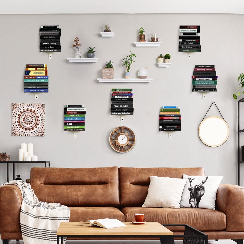 ART-GIFTREE Floating Book Shelves for Wall, 4 Tier Invisible Floating Bookshelf, Vertical Spine Book Tower, Wall Mounted & Space Saving, Heavy Duty Metal Book Organizer for Home Office, 2 Pack White - Image 5
