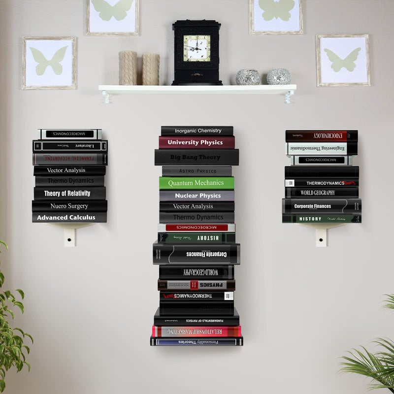 ART-GIFTREE Floating Book Shelves for Wall, 4 Tier Invisible Floating Bookshelf, Vertical Spine Book Tower, Wall Mounted & Space Saving, Heavy Duty Metal Book Organizer for Home Office, 2 Pack White - Image 4